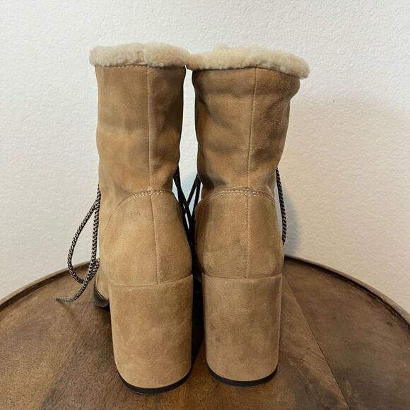 Stuart Weitzman Yukon Dyed Shearling Suede Block Heel Booties Women's Size 9 - Picture 4 of 10